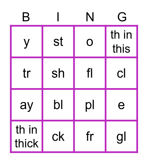 Phonics Chart 6 Bingo Card