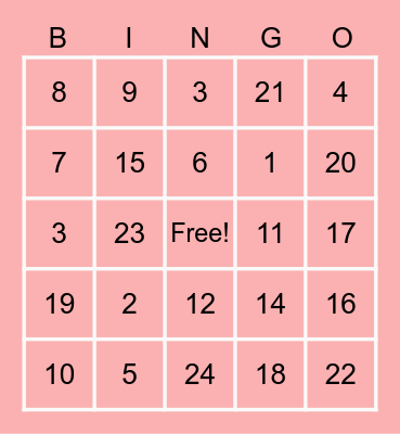 valentines math bingo Card