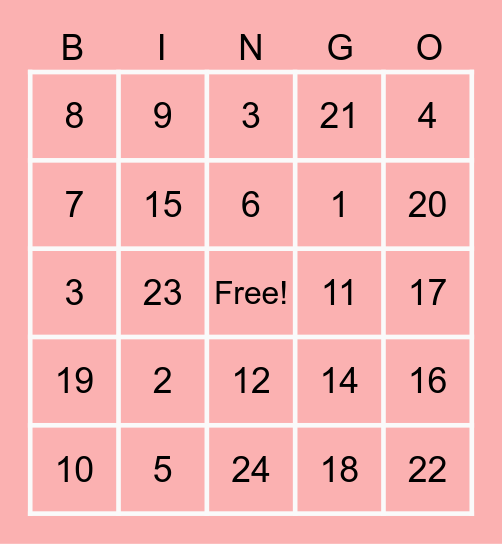 valentines math bingo Card