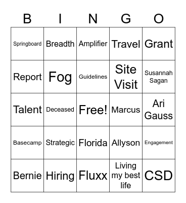 TALENT GRANTS TEAM Bingo Card