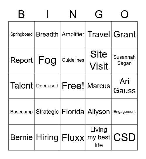 TALENT GRANTS TEAM Bingo Card