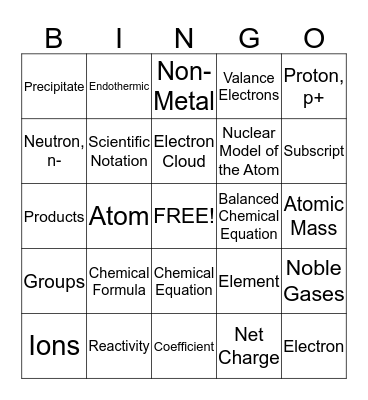 Science Bingo RC #1 - Matter and Energy Bingo Card