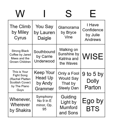 WISE Mentor BINGO Card
