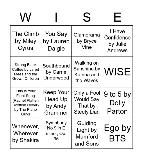 WISE Mentor BINGO Card