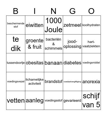 Gezonde Bingo Card