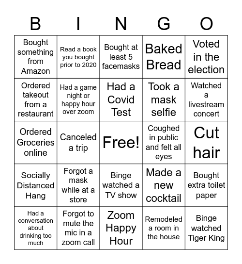 Townline Quarantine Bingo Card