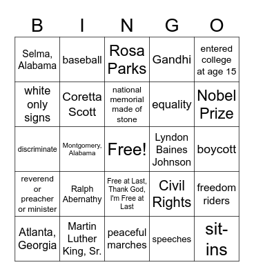 Martin Luther King, Jr. Bingo Card