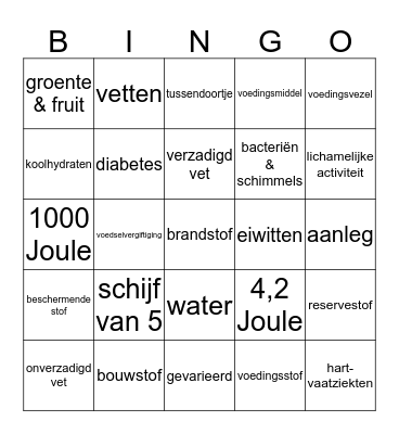 Gezonde Bingo Card