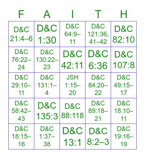 Doctrine & Covenants Master Bingo Card