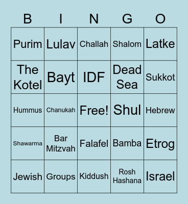 Jewish Bingo!!! Bingo Card