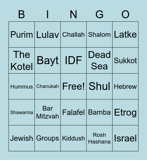 Jewish Bingo!!! Bingo Card