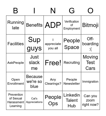 People Team Bingo Card