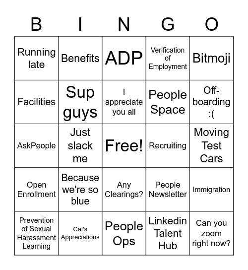People Team Bingo Card