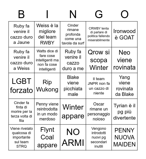 RWBY VOLUME 7 Bingo Card