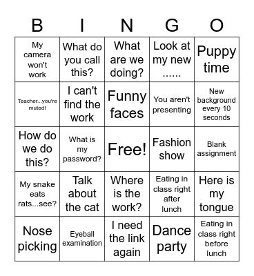 Meet/Zoom BINGO Card
