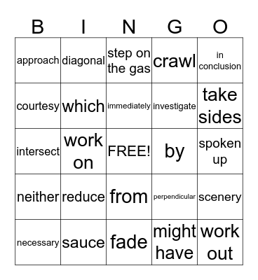 Synonym Bingo  Bingo Card