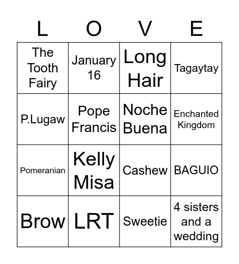 Vance & Patty Bingo Card