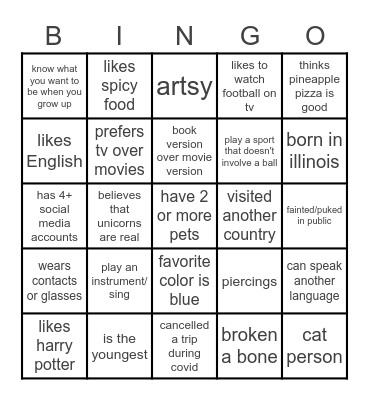 Get To Know You Bingo Card