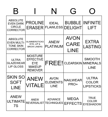 AVON Bingo Card