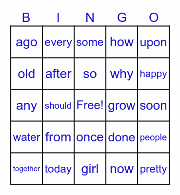 Unit 3 High Frequency Words Bingo Card