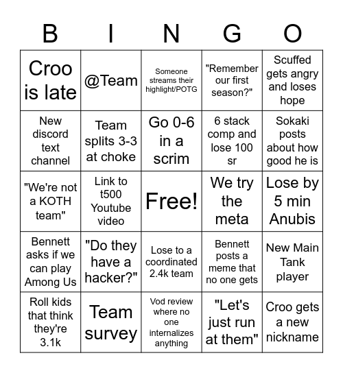 Throwing or Bad Bingo Card