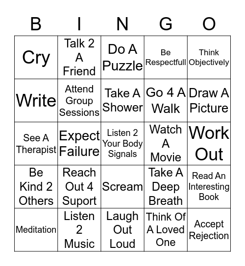 Coping Skills Bingo Card