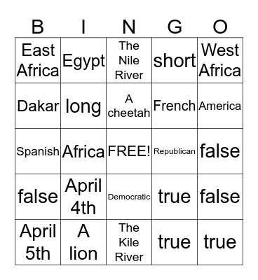 SENEGAL !! Bingo Card