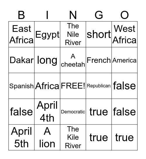 SENEGAL !! Bingo Card