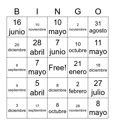 Birthday BINGO *Mi cumpleaños* Bingo Card