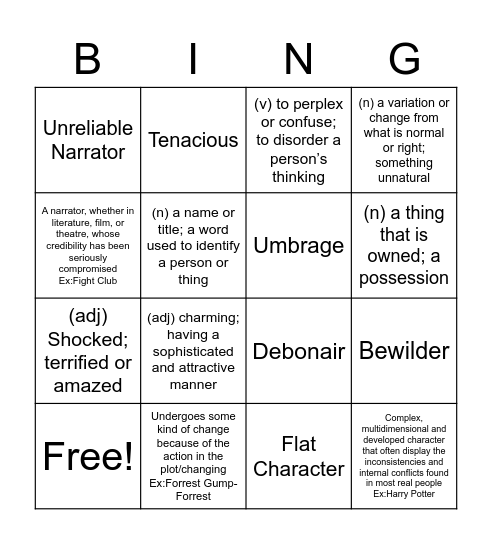 Vocab List #5 Bingo Card