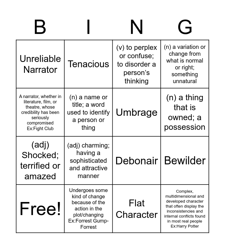 Vocab List 5 Bingo Card