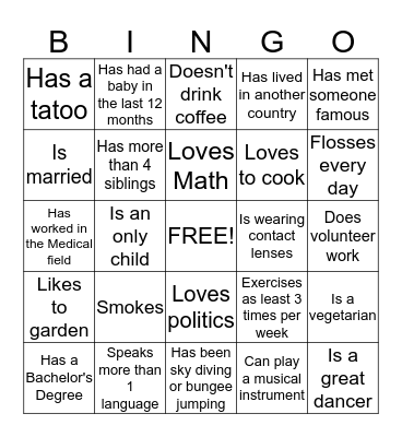 Ice Breaker Bingo Card