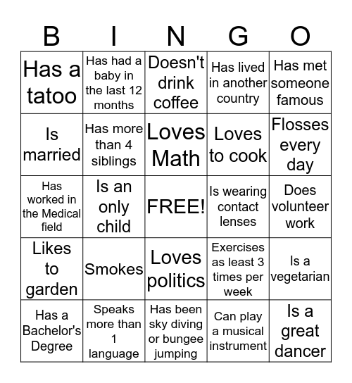 Ice Breaker Bingo Card