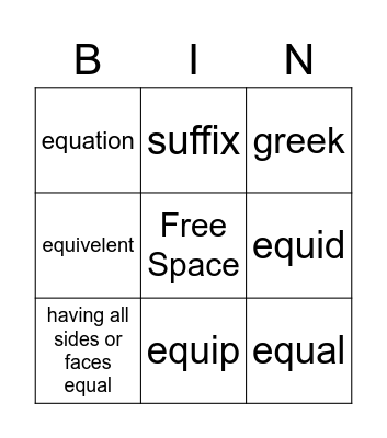 Equ Bingo Card