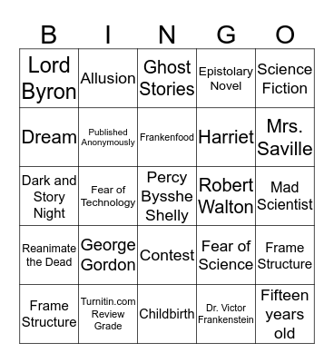 Frankenstein Notes BINGO Card