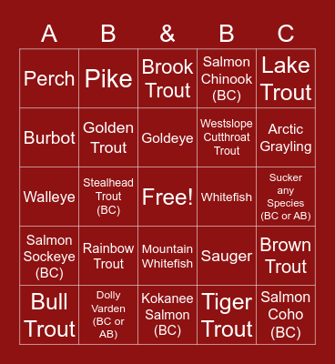 Fishing 2021 Bingo Card