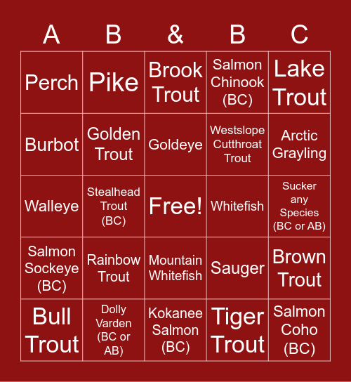 Fishing 2021 Bingo Card