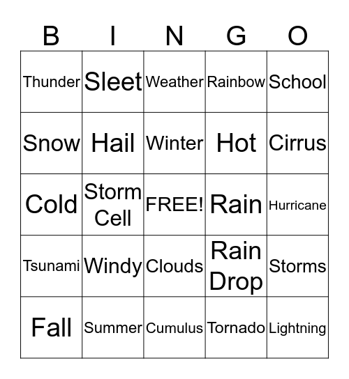 Weather BINGO Card