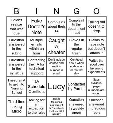 New Semester Bingo Card