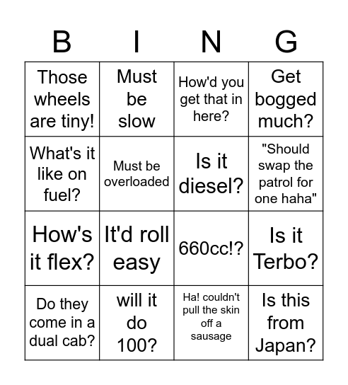 Hijet 4wd Bingo Card