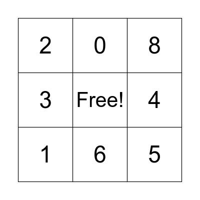 number bingo Card