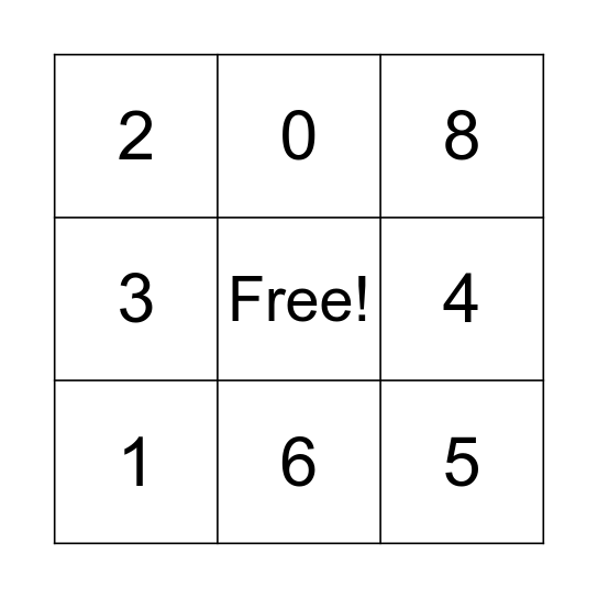 number bingo Card