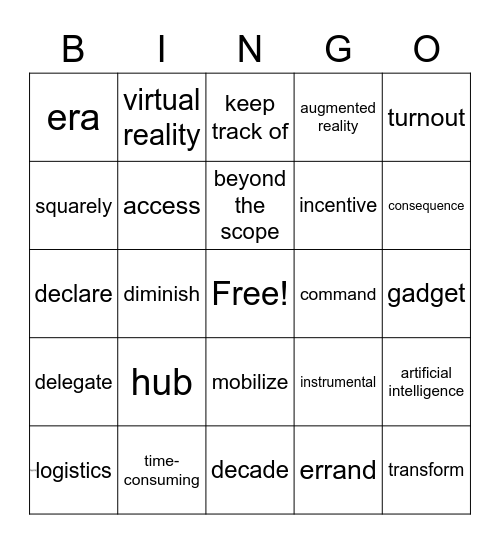 Oxford English Unit 4 Bingo Card
