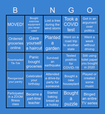 2020 QUARANTINE Bingo Card
