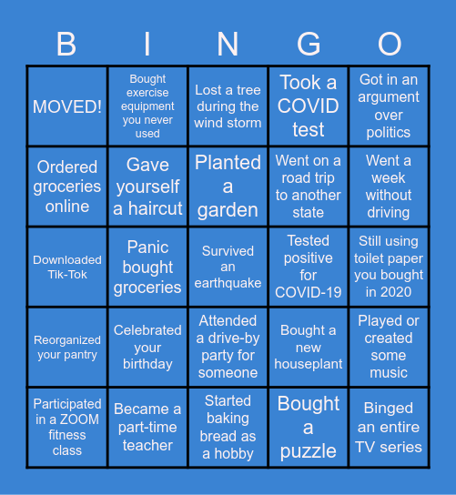 2020 QUARANTINE Bingo Card