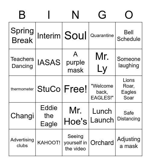 Eagle Day Assembly Bingo Card
