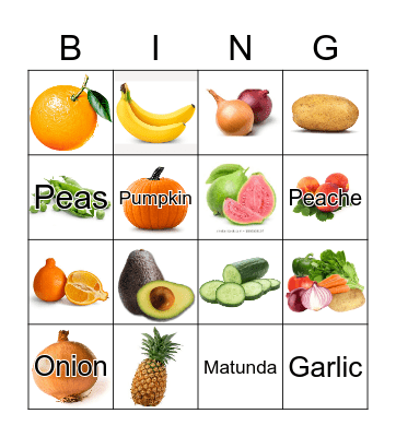 Fruits and Vegetables Bingo Card