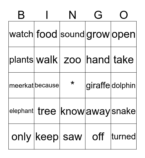 At the Zoo Bingo Card