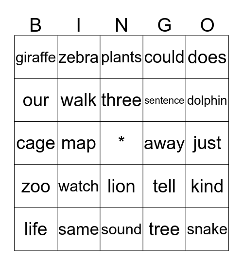 At the Zoo Bingo Card