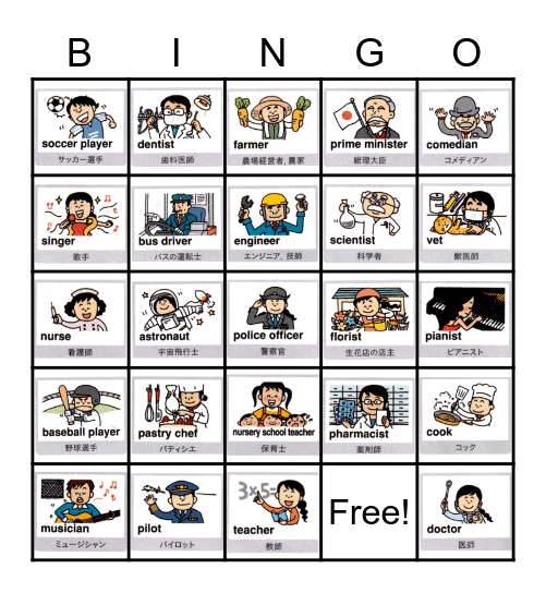 Jobs: What do you want to be? Bingo Card